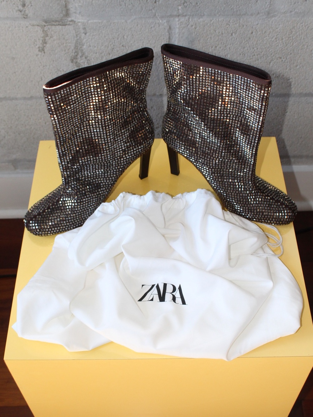 Zara NEW Rhinestone Heeled Ankle Boot - Picture 6 of 7